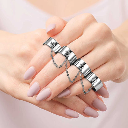 20 Pieces Vintage Silver Punk Chain Finger Rings Adjustable Stackable Vintage Ring Gothic Knuckle Ring Silver Punk Open Rings for Women Men