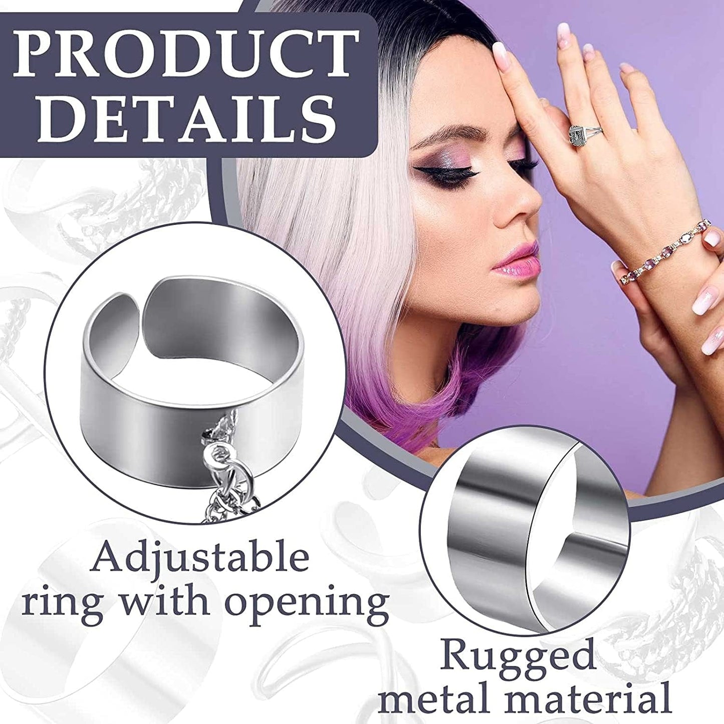 20 Pieces Vintage Silver Punk Chain Finger Rings Adjustable Stackable Vintage Ring Gothic Knuckle Ring Silver Punk Open Rings for Women Men