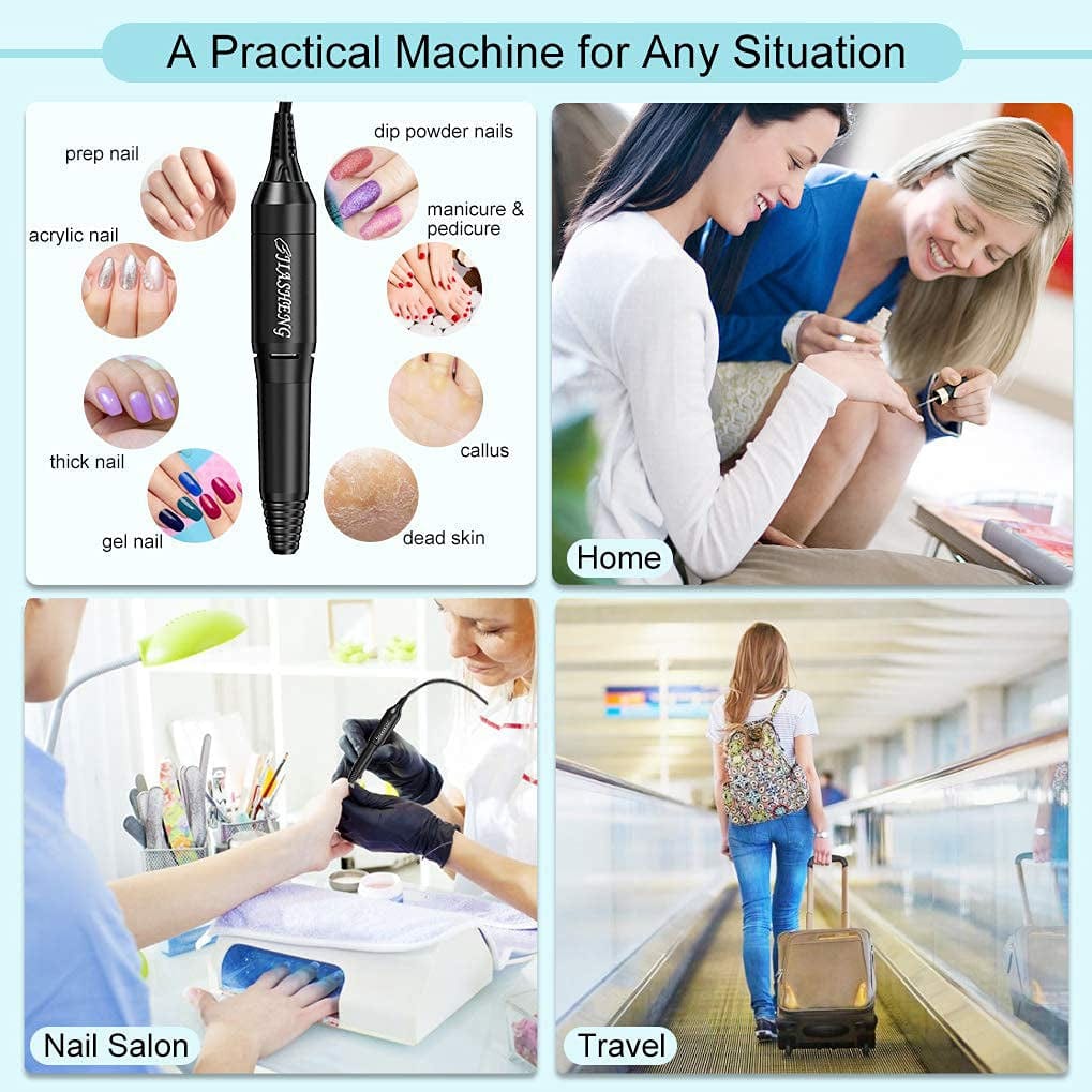 20000 RPM Nail Drill Machine Electric Nail File Professional Manicure Drill for Acrylic, Nail E File for Gel Nails Polishing Tools with 100 Sanding Bands and 6 Nail Drill Bits Health & Beauty > Personal Care > Cosmetics > Cosmetic Tools > Nail Tools JIASHENG   