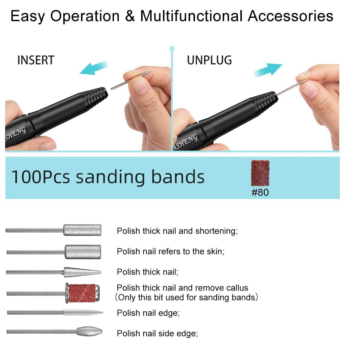 20000 RPM Nail Drill Machine Electric Nail File Professional Manicure Drill for Acrylic, Nail E File for Gel Nails Polishing Tools with 100 Sanding Bands and 6 Nail Drill Bits Health & Beauty > Personal Care > Cosmetics > Cosmetic Tools > Nail Tools JIASHENG   