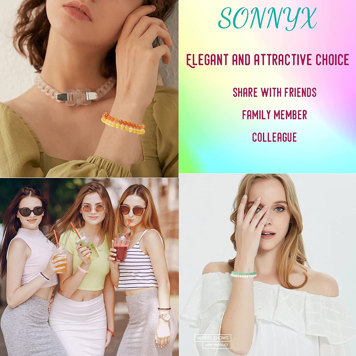 SONNYX 14Pcs 6Mm Semi Precious Gemstone Beaded Bracelets for Women Men Tiny Crushed Stone Crystal Bracelet Stretch Bead Bracelet Unisex Jewelry Apparel & Accessories > Jewelry > Bracelets SONNYX   