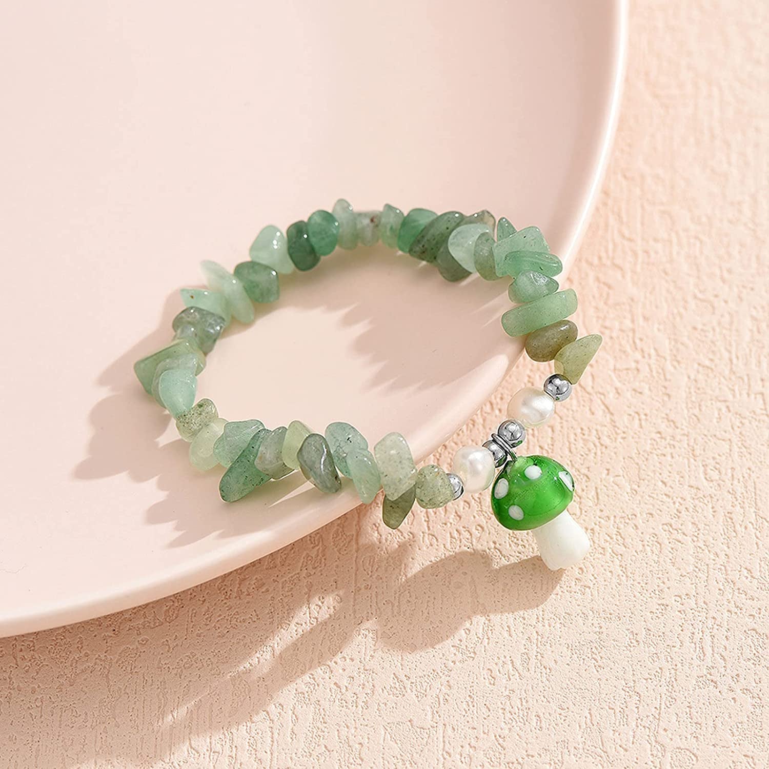 Ladies Natural Stone Pearl Mushroom Pendant Bracelet Chakra Crystal Bracelet Elastic String Bow Earrings (B, One Size) Apparel & Accessories > Jewelry > Bracelets Generic   