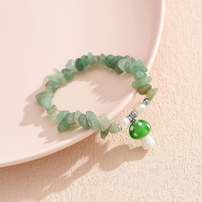 Ladies Natural Stone Pearl Mushroom Pendant Bracelet Chakra Crystal Bracelet Elastic String Bow Earrings (B, One Size) Apparel & Accessories > Jewelry > Bracelets Generic   