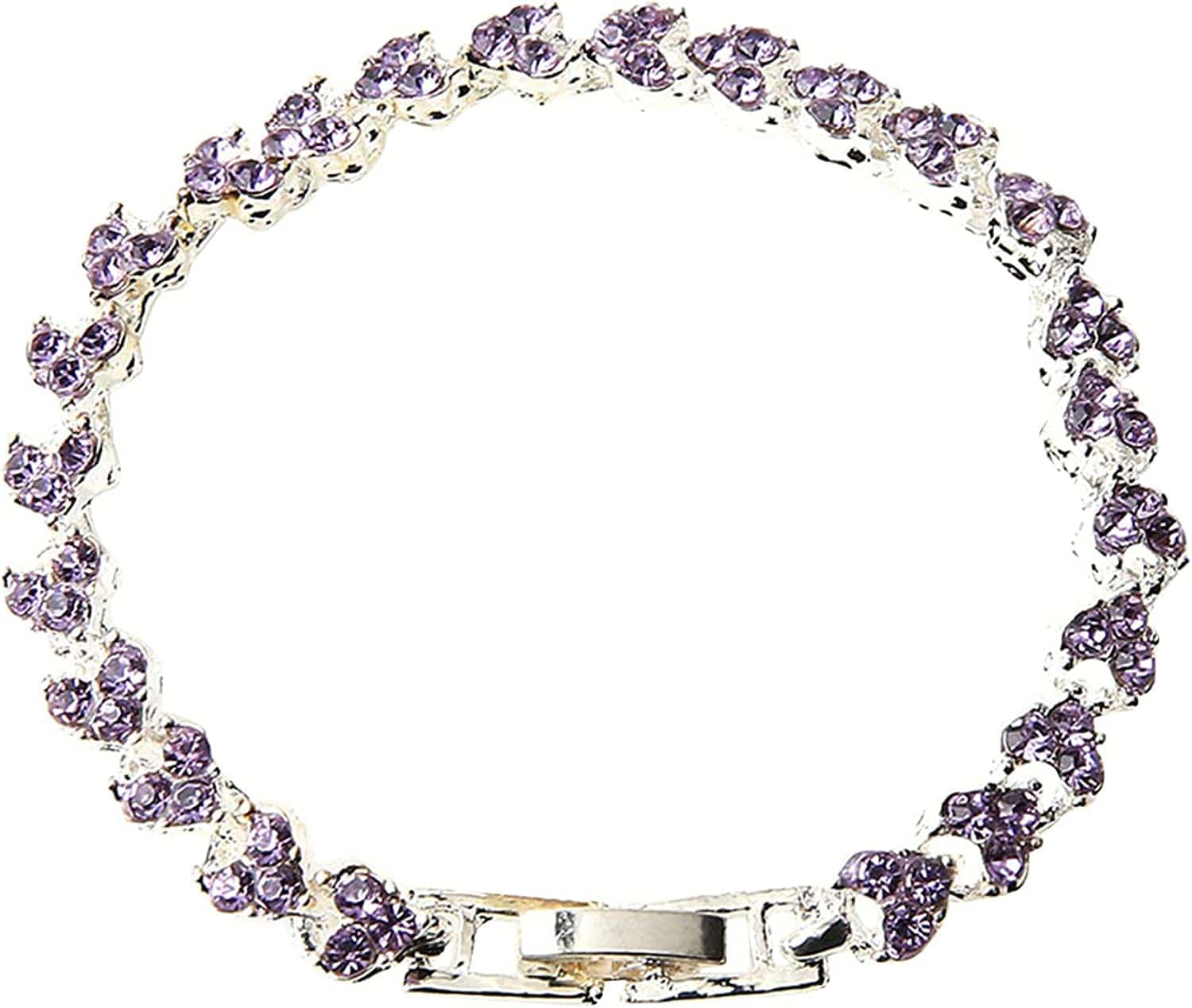 2022 Dainty Heart Zircon Tennis Bracelets for Women Elegant Love Rhinestones Chain Bracelet Stackable Wedding Jewelry Birthday Mothers Valentines Day Gifts Apparel & Accessories > Jewelry > Bracelets Generic Purple,Silver 8*6*2 