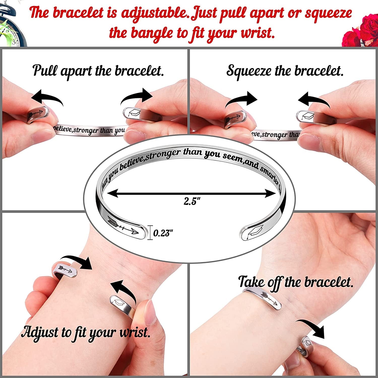 2022 Graduation Gift Compass Necklace Bracelet Set - Congrats Grad Stainless Steel Jewelry for Graduates Women Men