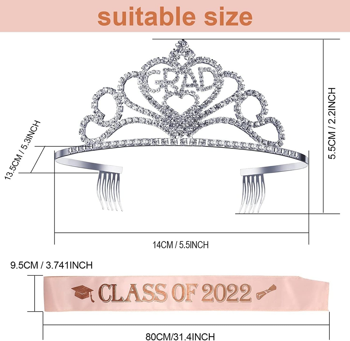 2022 Graduation Glittered Metal Princess Grad Crown Tiara and Graduate Sash Class of 2022 for Graduation Party Grad Decor Apparel & Accessories > Clothing Accessories > Sashes Hicarer   