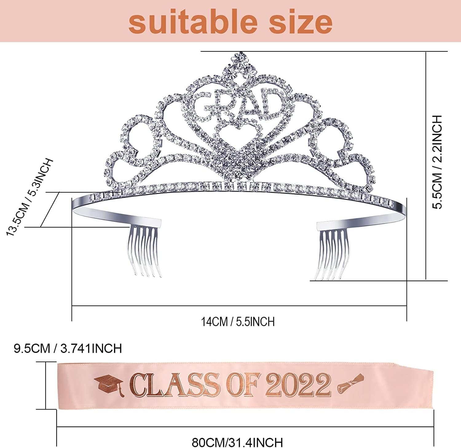 2022 Graduation Glittered Metal Princess Grad Crown Tiara and Graduate Sash Class of 2022 for Graduation Party Grad Decor Apparel & Accessories > Clothing Accessories > Sashes Hicarer   