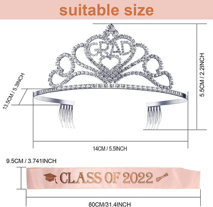 2022 Graduation Glittered Metal Princess Grad Crown Tiara and Graduate Sash Class of 2022 for Graduation Party Grad Decor Apparel & Accessories > Clothing Accessories > Sashes Hicarer   