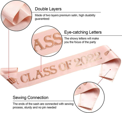 2022 Graduation Glittered Metal Princess Grad Crown Tiara and Graduate Sash Class of 2022 for Graduation Party Grad Decor Apparel & Accessories > Clothing Accessories > Sashes Hicarer   