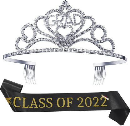 2022 Graduation Glittered Metal Princess Grad Crown Tiara and Graduate Sash Class of 2022 for Graduation Party Grad Decor Apparel & Accessories > Clothing Accessories > Sashes Hicarer Black Class of 2022  