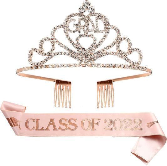 2022 Graduation Party Supplies Graduation Crown Tiara and Sash Kits Class of 2022 Grad Gifts for Women Grad Party Decoration (Class of 2022) Apparel & Accessories > Clothing Accessories > Sashes Yinkin Class of 2022  