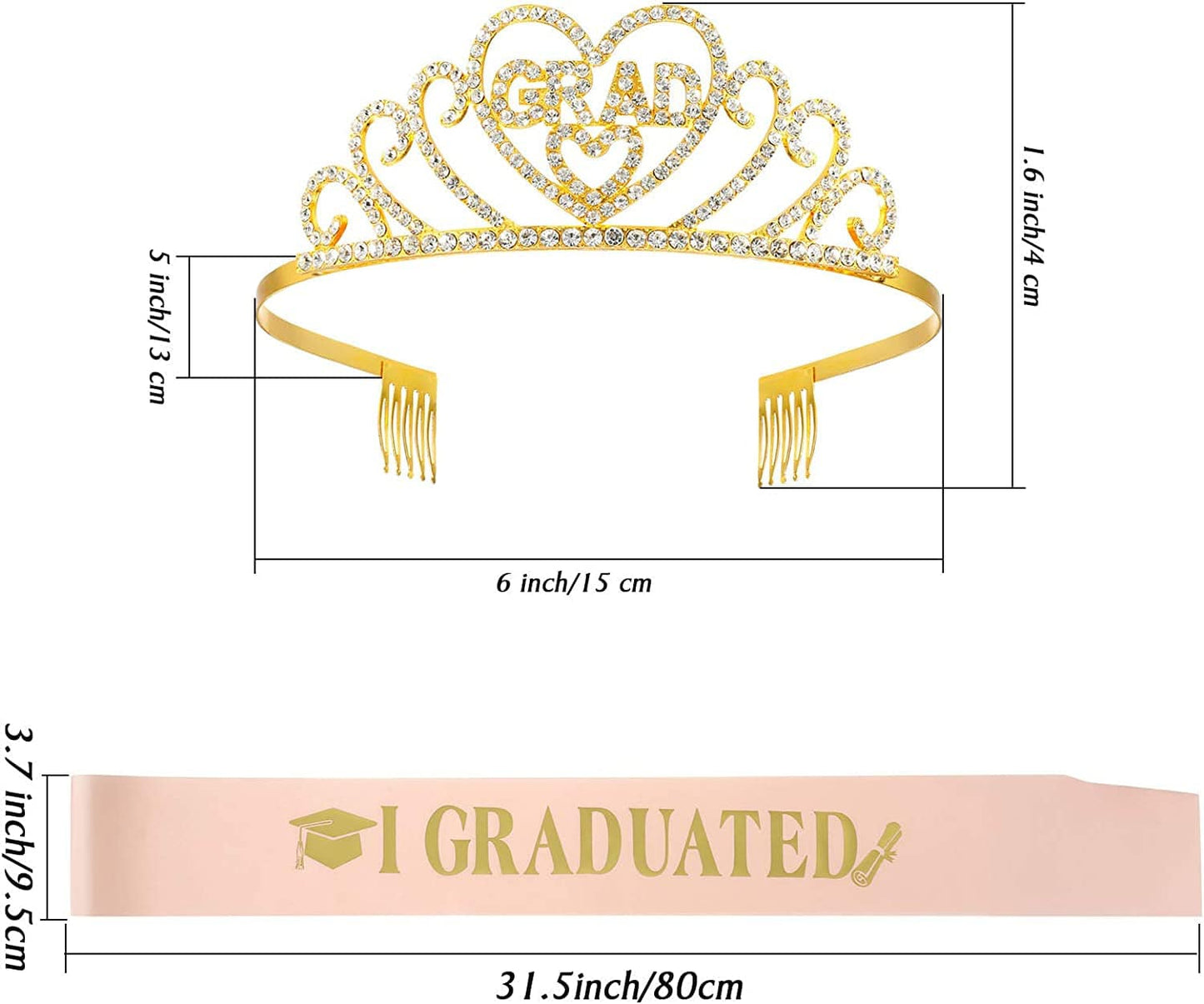 2022 Graduation Satin Sash Crown Tiara Kit 2022 Graduated Party Decorations Rhinestone Tiara (Champagne Sash, Gold Crown) Apparel & Accessories > Clothing Accessories > Sashes Chuangdi   