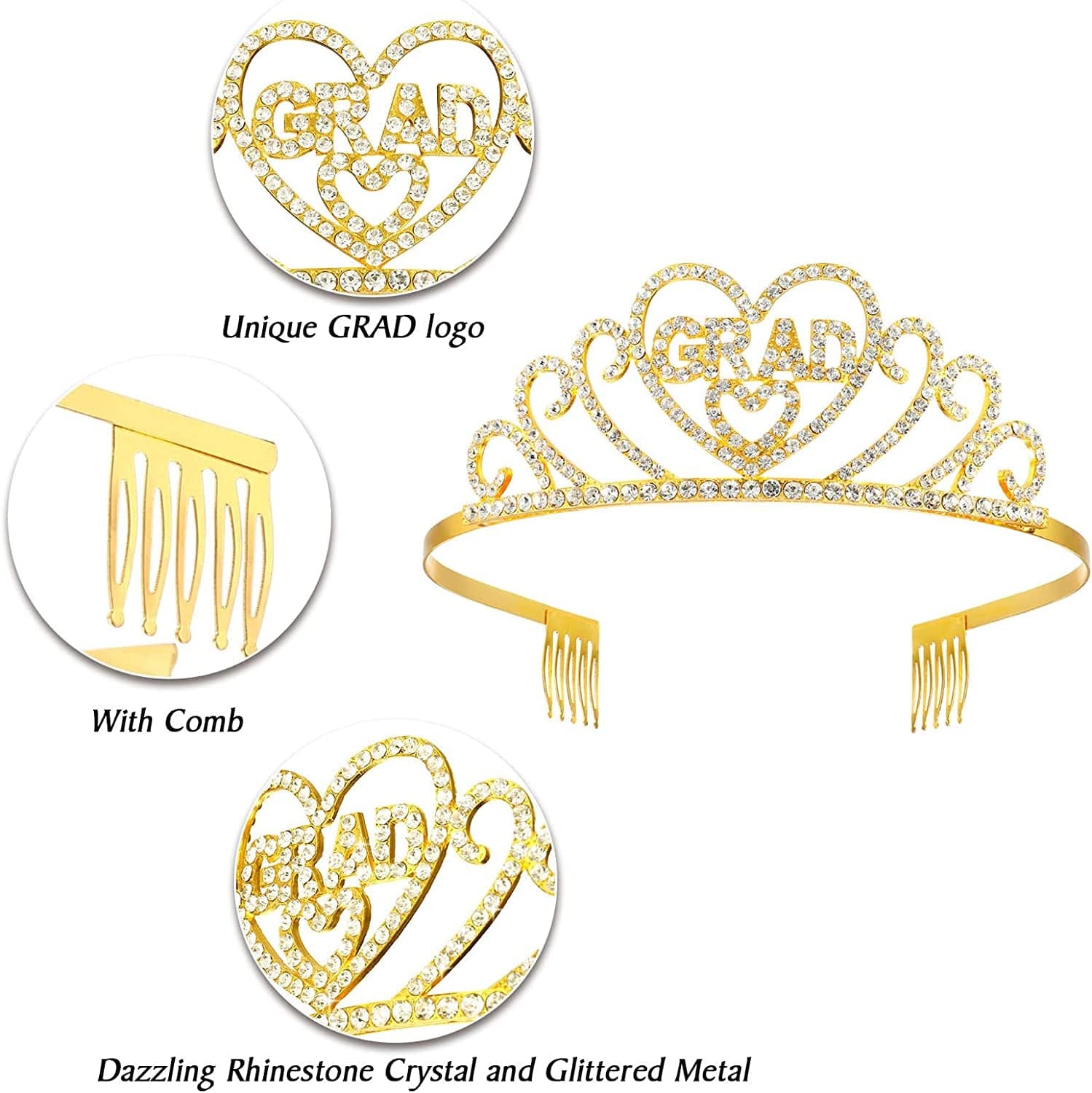 2022 Graduation Satin Sash Crown Tiara Kit 2022 Graduated Party Decorations Rhinestone Tiara (Champagne Sash, Gold Crown) Apparel & Accessories > Clothing Accessories > Sashes Chuangdi   
