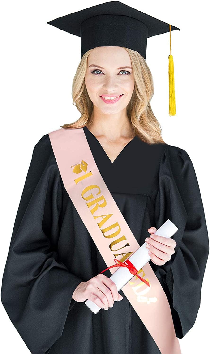 2022 Graduation Satin Sash Crown Tiara Kit 2022 Graduated Party Decorations Rhinestone Tiara (Champagne Sash, Gold Crown) Apparel & Accessories > Clothing Accessories > Sashes Chuangdi   