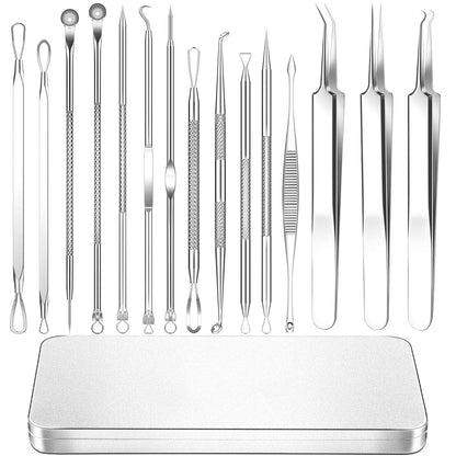 2022 Latest 15 PCS Blackhead Remover Tools, Pimple Popper Tool Kit, Acne Extractor Tool, Professional Stainless Pimple Acne Blemish Removal Tools Set with Metal Case Health & Beauty > Personal Care > Cosmetics > Cosmetic Tools > Skin Care Tools FREESHOW Silver  