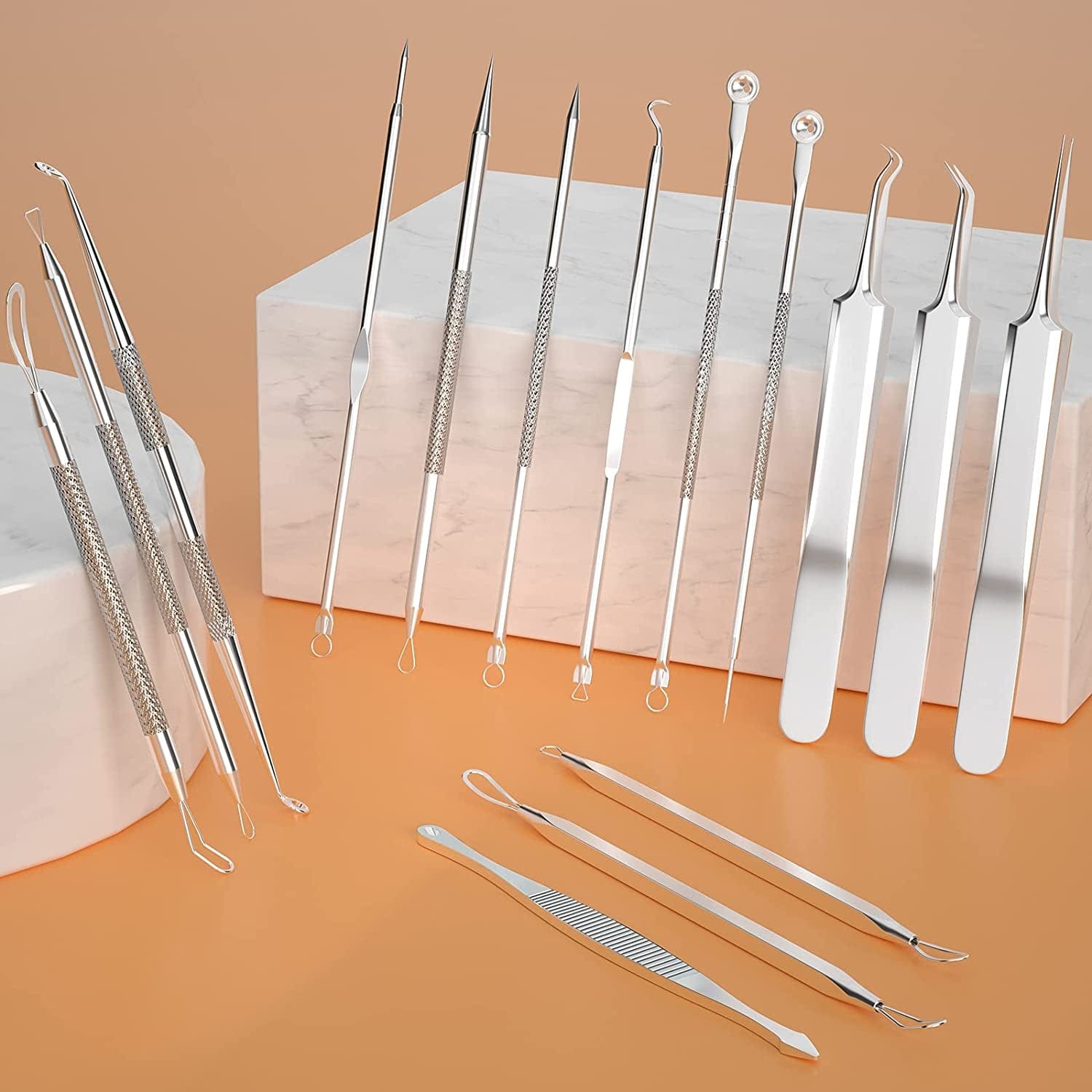 2022 Latest 15 PCS Blackhead Remover Tools, Pimple Popper Tool Kit, Acne Extractor Tool, Professional Stainless Pimple Acne Blemish Removal Tools Set with Metal Case Health & Beauty > Personal Care > Cosmetics > Cosmetic Tools > Skin Care Tools FREESHOW   