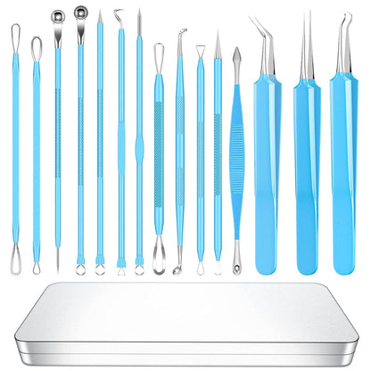 2022 Latest 15 PCS Blackhead Remover Tools, Pimple Popper Tool Kit, Acne Extractor Tool, Professional Stainless Pimple Acne Blemish Removal Tools Set with Metal Case Health & Beauty > Personal Care > Cosmetics > Cosmetic Tools > Skin Care Tools FREESHOW Blue  