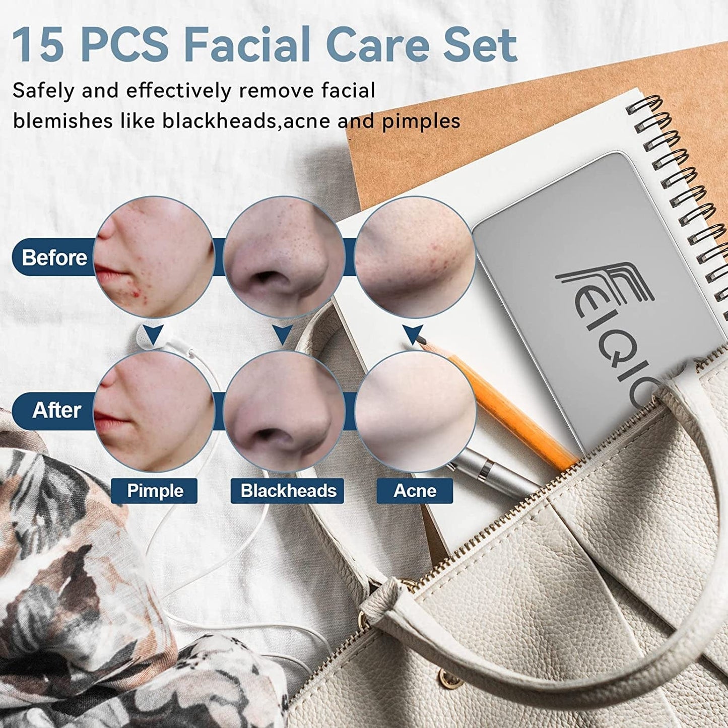 2022 Latest 15 PCS Pimple Popper Tool Kit, Blackhead Remover Comedone Acne Extractor Tools, Professional Sharp Stainless Skin Blemish Removal Pimple Tools with Metal Case Health & Beauty > Personal Care > Cosmetics > Cosmetic Tools > Skin Care Tools Feiqio   