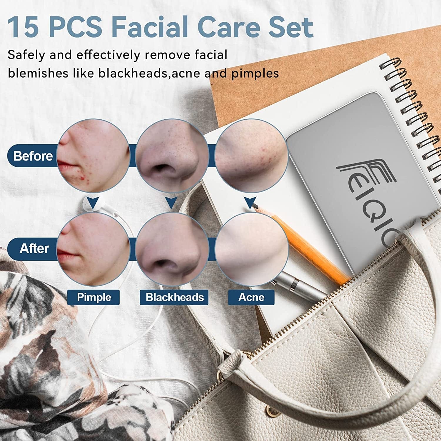 2022 Latest 15 PCS Pimple Popper Tool Kit, Blackhead Remover Comedone Acne Extractor Tools, Professional Sharp Stainless Skin Blemish Removal Pimple Tools with Metal Case Health & Beauty > Personal Care > Cosmetics > Cosmetic Tools > Skin Care Tools Feiqio   