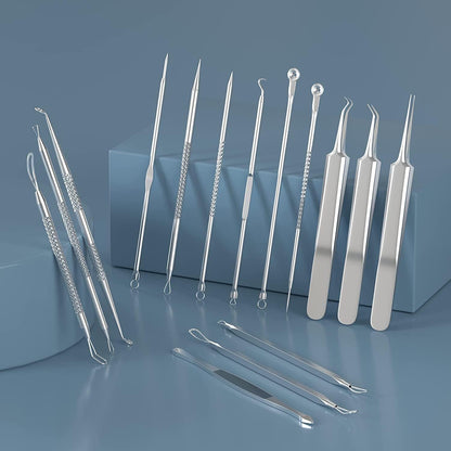 2022 Latest 15 PCS Pimple Popper Tool Kit, Blackhead Remover Comedone Acne Extractor Tools, Professional Sharp Stainless Skin Blemish Removal Pimple Tools with Metal Case Health & Beauty > Personal Care > Cosmetics > Cosmetic Tools > Skin Care Tools Feiqio   