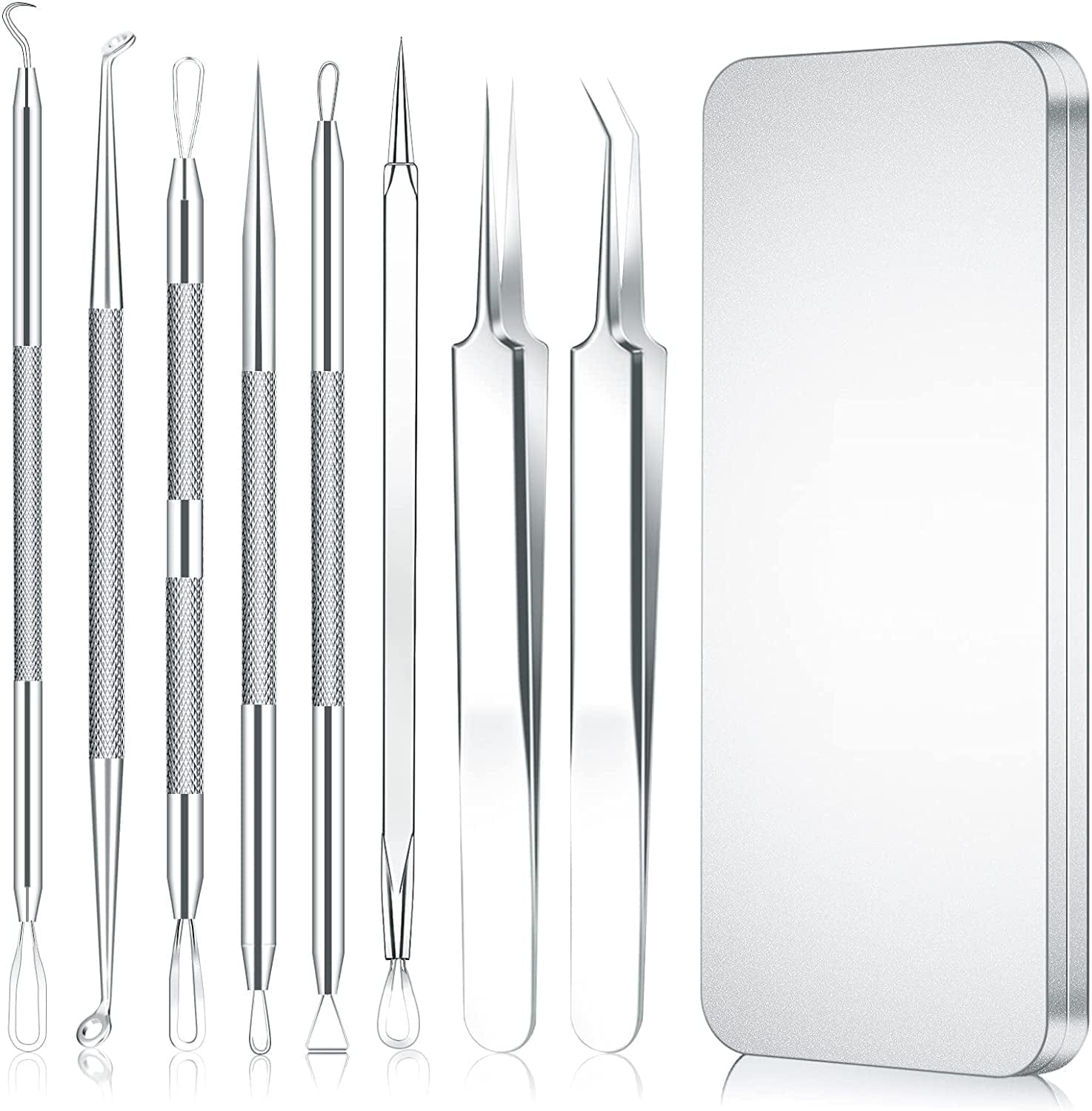 2022 Latest 15 PCS Pimple Popper Tool Kit, Blackhead Remover Comedone Acne Extractor Tools, Professional Sharp Stainless Skin Blemish Removal Pimple Tools with Metal Case Health & Beauty > Personal Care > Cosmetics > Cosmetic Tools > Skin Care Tools Feiqio Silver.  