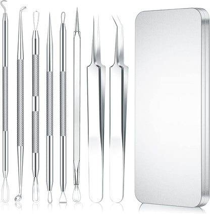2022 Latest 15 PCS Pimple Popper Tool Kit, Blackhead Remover Comedone Acne Extractor Tools, Professional Sharp Stainless Skin Blemish Removal Pimple Tools with Metal Case Health & Beauty > Personal Care > Cosmetics > Cosmetic Tools > Skin Care Tools Feiqio Silver.  