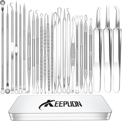 2022 Latest Blackhead Remover Pimple Popper Tool Kit, 20PCS Black Head Extractions Tool, Comedone Extractor Acne Blackhead Extractor Tool Kits Acne Removal Kit for Pimple Acne Blackhead Whitehead Health & Beauty > Personal Care > Cosmetics > Cosmetic Tools > Skin Care Tools KEEPUON   