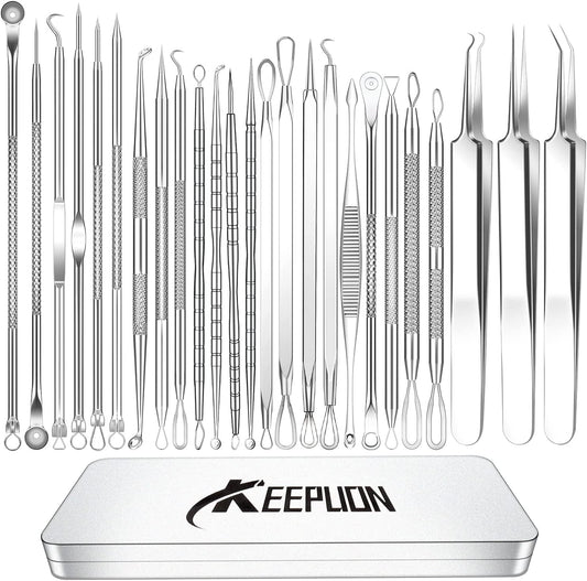 2022 Latest Blackhead Remover Pimple Popper Tool Kit, 20PCS Black Head Extractions Tool, Comedone Extractor Acne Blackhead Extractor Tool Kits Acne Removal Kit for Pimple Acne Blackhead Whitehead Health & Beauty > Personal Care > Cosmetics > Cosmetic Tools > Skin Care Tools KEEPUON   
