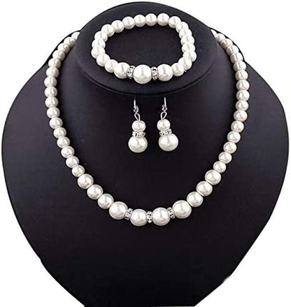 2022 Natural Freshwater Pearl Necklace Set Includes Stunning Bracelet and Earrings Jewelry Gift for Women, Silver, One Size (Hot Sales Today) Silver / One Size