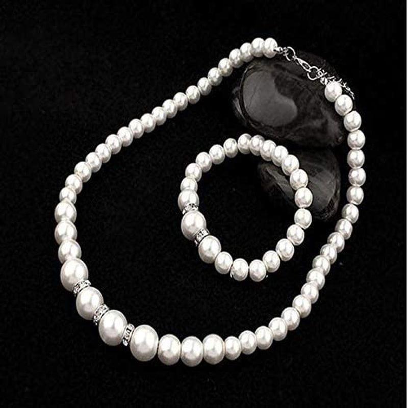 2022 Natural Freshwater Pearl Necklace Set Includes Stunning Bracelet and Earrings Jewelry Gift for Women, Silver, One Size (Hot Sales Today) Silver / One Size