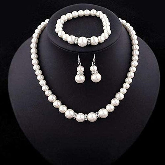 2022 Natural Freshwater Pearl Necklace Set Includes Stunning Bracelet and Earrings Jewelry Gift for Women, Silver, One Size (Hot Sales Today) Silver / One Size