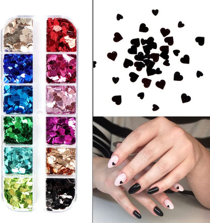Valentine'S Day 3D Heart Nail Art Glitters Stickers Colorful Love Hearts Nail Sequins Holographic Laser Sparkle Nail Flakes Shiny Charms Design for Acrylic Nail Supplies Nail Decors Tools 12 Colors Health & Beauty > Personal Care > Cosmetics > Cosmetic Tools > Nail Tools CAVAD   