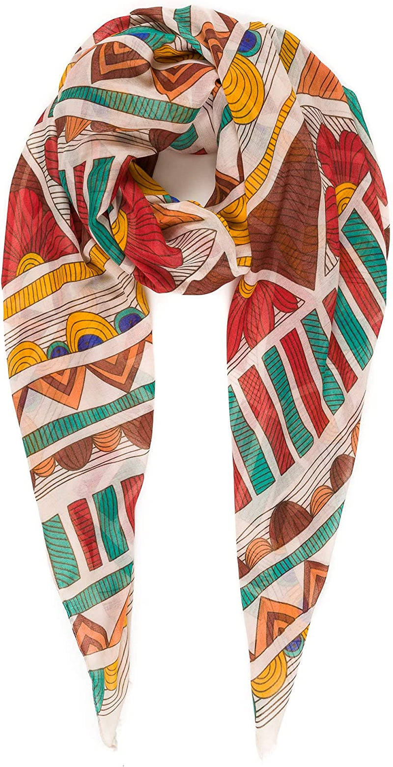 Scarf for Women Lightweight Geometric Fashion Spring Fall Winter Scarves Shawl Wraps Apparel & Accessories > Clothing Accessories > Scarves & Shawls MELIFLUOS DESIGNED IN SPAIN Madrid Collections 21 - Beige Red Geometric  