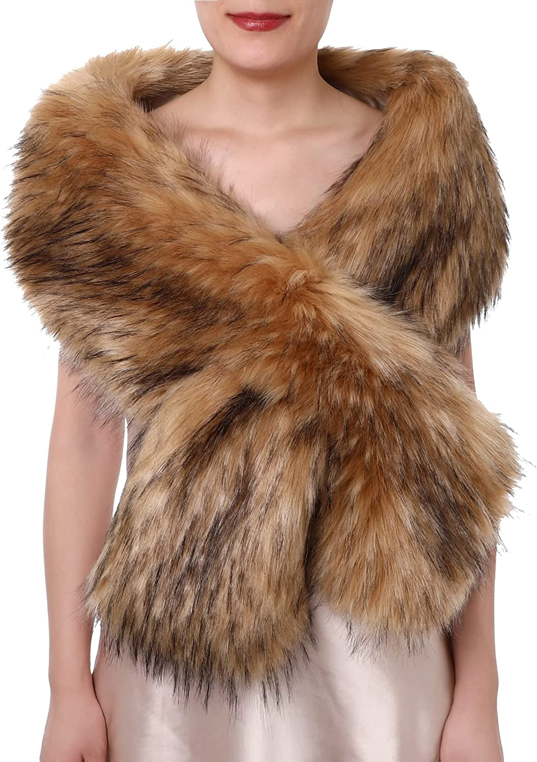 Dikoaina Women'S Winter Fake Faux Fur Scarf Wrap Collar Shawl Shrug Apparel & Accessories > Clothing Accessories > Scarves & Shawls Dikoaina Z- New Natural 63"/160cm 