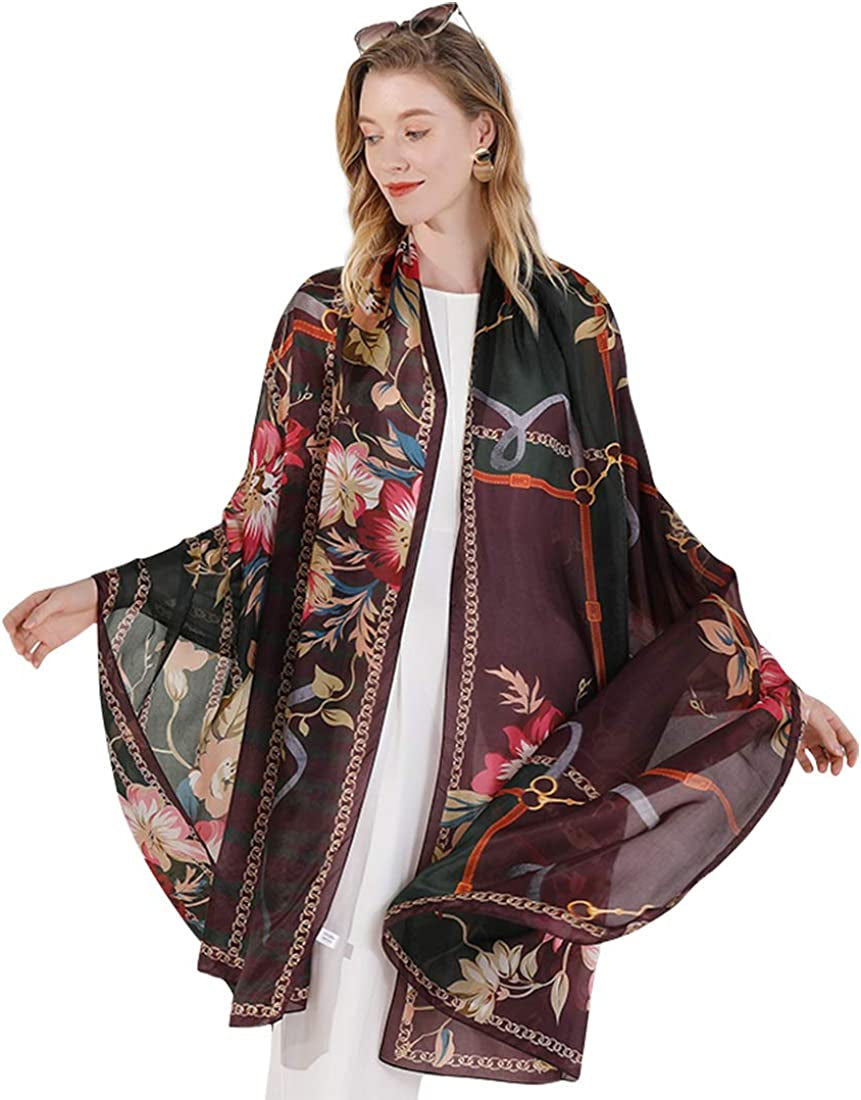 DANA XU Long Silk Fashion Oblong Floral Oversize Soft Scarf Wedding Shawls Beach Wraps Bandana Scarves for Women Apparel & Accessories > Clothing Accessories > Scarves & Shawls DANA XU 43 Black  