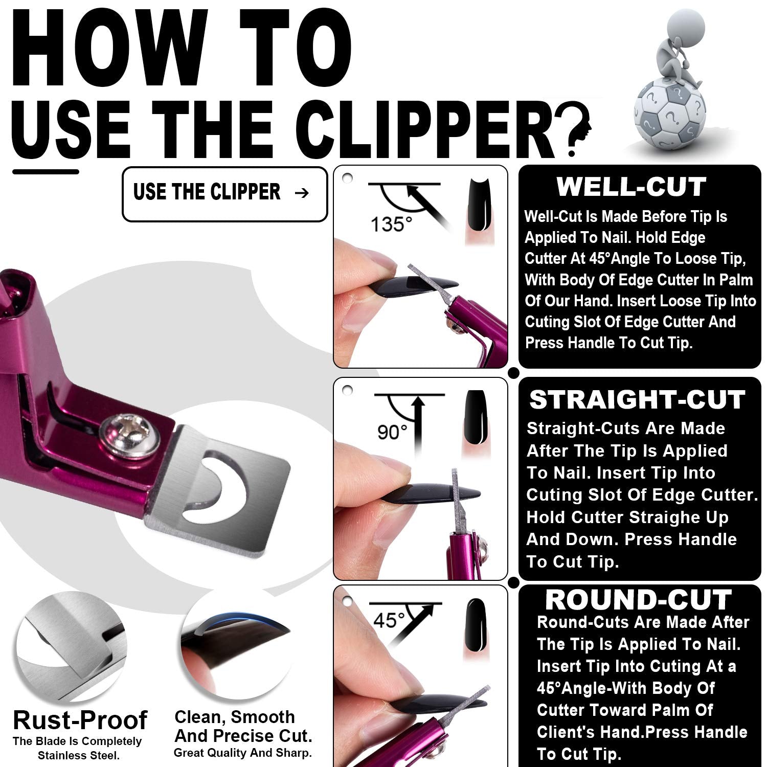 Nail Tip Clipper Edge Cutter Adjustable Stainless Steel False Artificial Acrylic Fake Trimmer Manicure Pedicure Sharp Rustproof Blade Clip Tool for Salon Home Art,Beauty Design DIY Use Rose Red Health & Beauty > Personal Care > Cosmetics > Cosmetic Tools > Nail Tools BELLEBOOST   