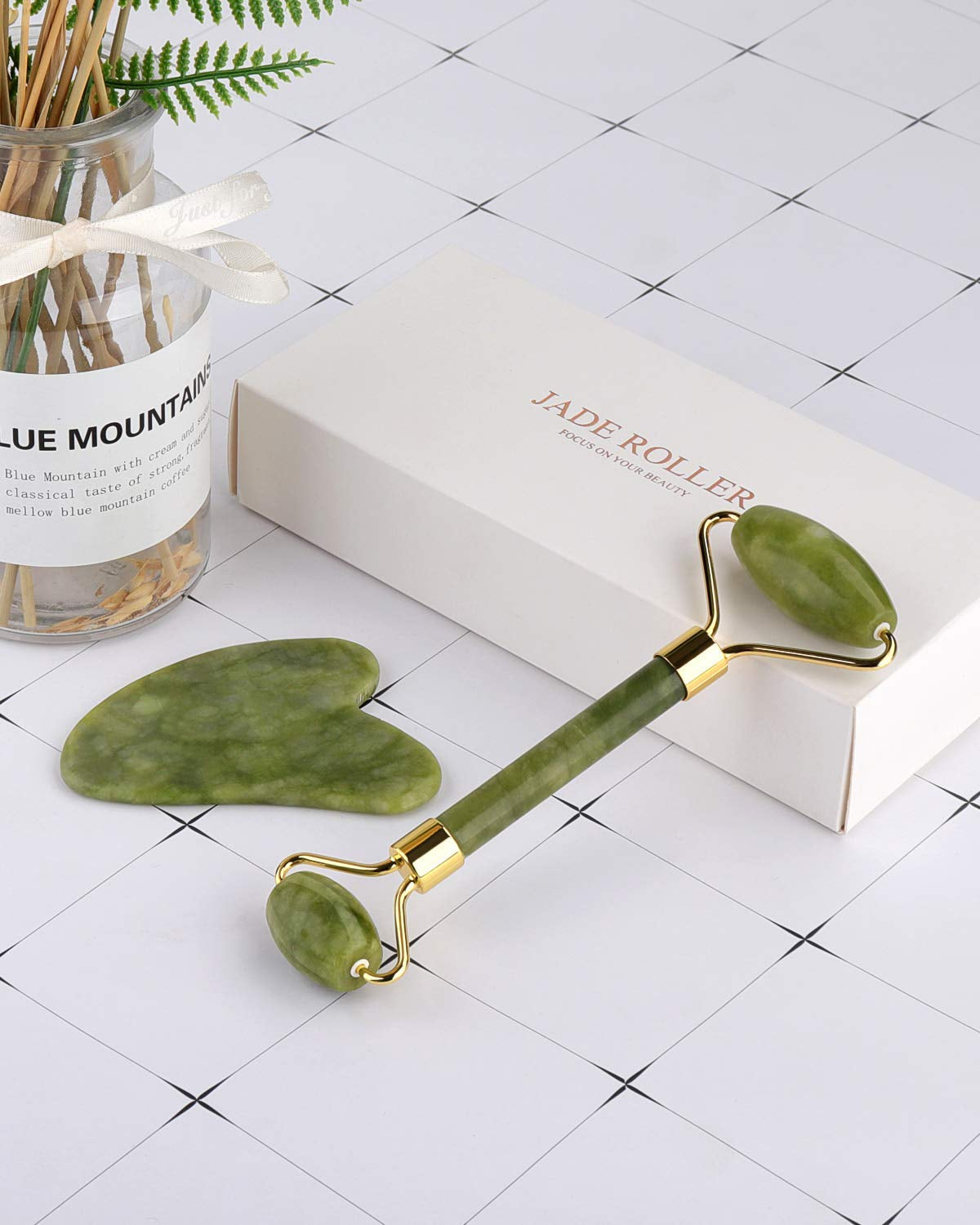 Jade Roller for Face, Jade Roller and Gua Sha Set, EUASOO 100% Real Natural Beauty Jade Facial Roller Massage Tool for Face Eyes Neck Body – anti Aging Beauty Treatment Health & Beauty > Personal Care > Cosmetics > Cosmetic Tools > Skin Care Tools EUASOO   
