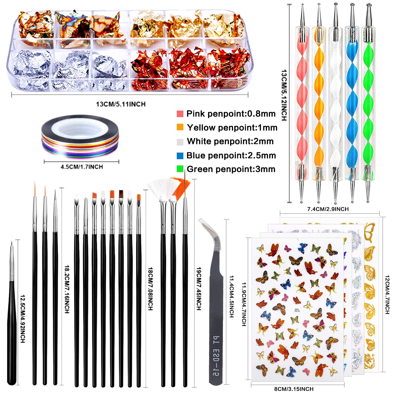 JOYJULY Nail Art Design Tools, 3D Nail Art Decorations Kit with Nail Art Brushes Dotting Tools Holographic Nail Art Stickers Nail Foil Tape Strips and Nails Art Rhinestones and Pick-Up Tweezers Health & Beauty > Personal Care > Cosmetics > Cosmetic Tools > Nail Tools JOYJULY   