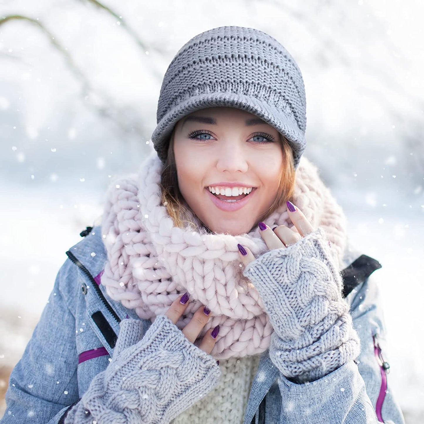 SATINIOR Women Winter Knit Hat Winter Brim Beanie Hats for Women Slouchy Beanie Cap with Visor Warm Newsboy Skull Cap Apparel & Accessories > Clothing Accessories > Hats SATINIOR   