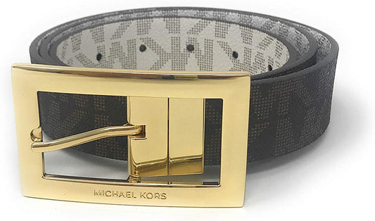 Michael Kors Women'S Rectangle Buckle Reversible Brown to Vanilla Logo Belt Apparel & Accessories > Clothing Accessories > Belts Michael Kors Small  