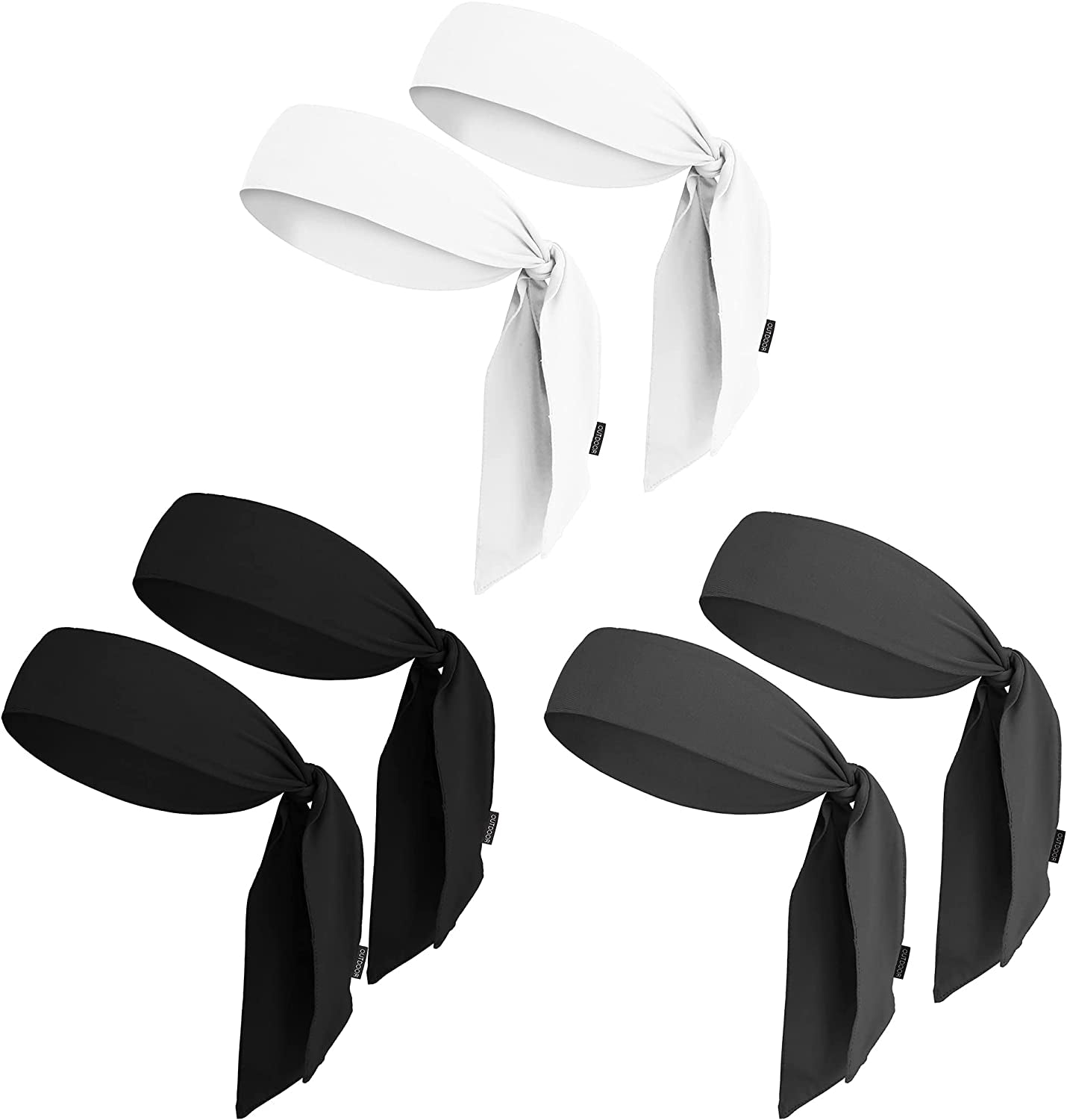 Tie Headband for Women, Men, & Kids - Karate Headband, Ninja Headbands, Tie Headbands for Muay Thai, Softball, Basketball, Sports & Tennis - Pirate & Athletic Headbands - Sweat Wicking Headband Apparel & Accessories > Clothing Accessories > Bandanas & Headties OutdoorEssentials 2 Black / 2 Gray / 2 White  