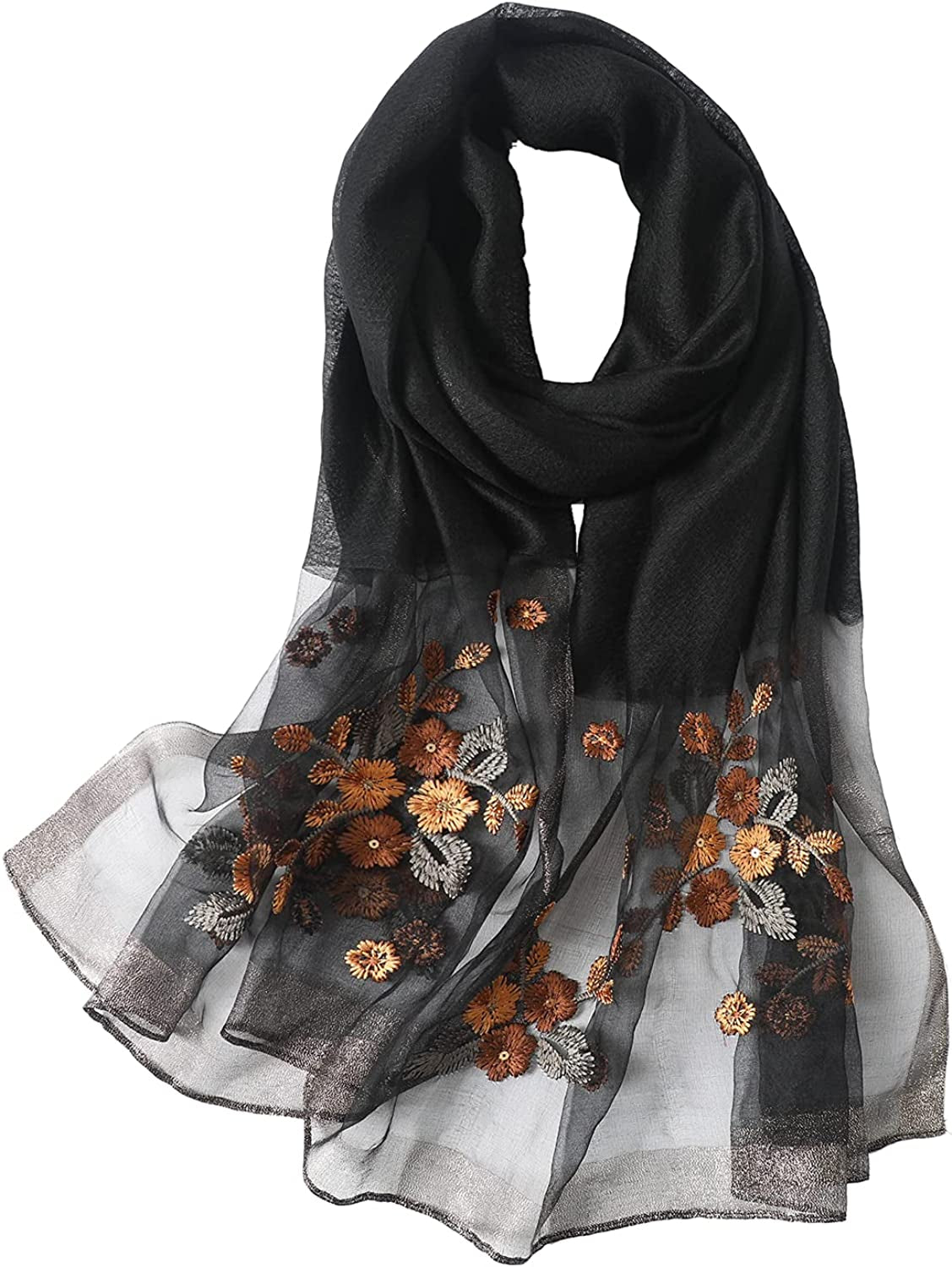 WINCESS.YU Silk Scarf for Women Lightweight Shawls and Wraps for Weddings Fashion Pashmina Shawl Embroidered Scarves Apparel & Accessories > Clothing Accessories > Scarves & Shawls WINCESS.YU Black  