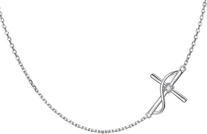 ATHENAA S925 Sterling Silver Concise Sideways Cross Pendant Necklace Bracelet Anklet Apparel & Accessories > Jewelry > Anklets ATHENAA Jewelry Factory C-Necklace 14+4"  