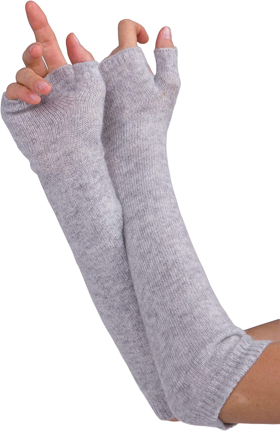 Cashmere 4 U Women'S 100% Cashmere Long Sleeve Fingerless Mitten Gloves Apparel & Accessories > Clothing Accessories > Gloves & Mittens cashmere 4 U Argent  