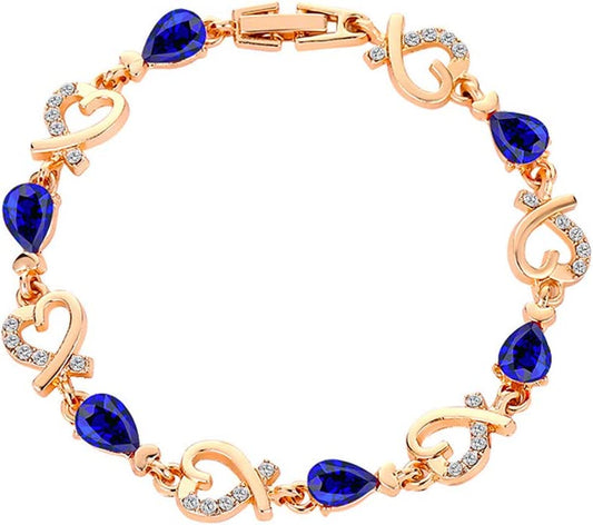 Gold Chain Bracelets for Women Dainty Zircon Heart Crystal Charm Bracelet Adjustable Link Bracelet Ladies Jewelry Birthday Mothers Valentines Day Gifts 2022 (Blue, One Size) Apparel & Accessories > Jewelry > Bracelets Generic Blue,Silver One Size 