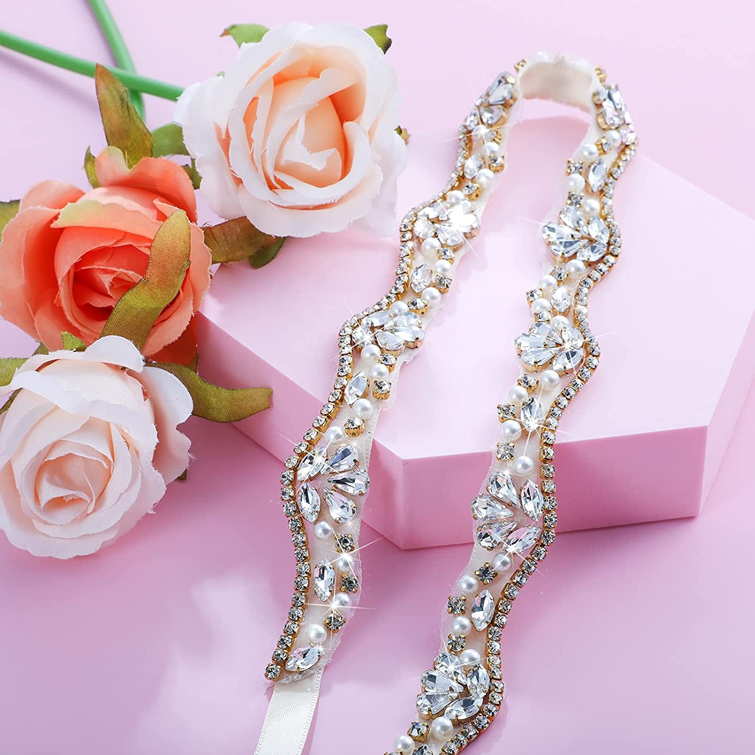 Bling Handmade Rhinestone Bridal Belt Crystal Diamond Wedding Belt Ribbon Sash Apparel & Accessories > Clothing Accessories > Belts Geyoga   