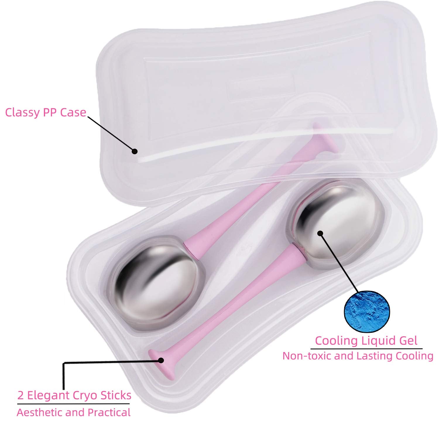 Ice Globes Facial Skin Care Freeze Tools for Women Face & Eyes, Stainless Steel Face Beauty Cryo Sticks Roller for Girls Ladies, Cooling Spa Globes with Storage Case Health & Beauty > Personal Care > Cosmetics > Cosmetic Tools > Skin Care Tools pfefe   