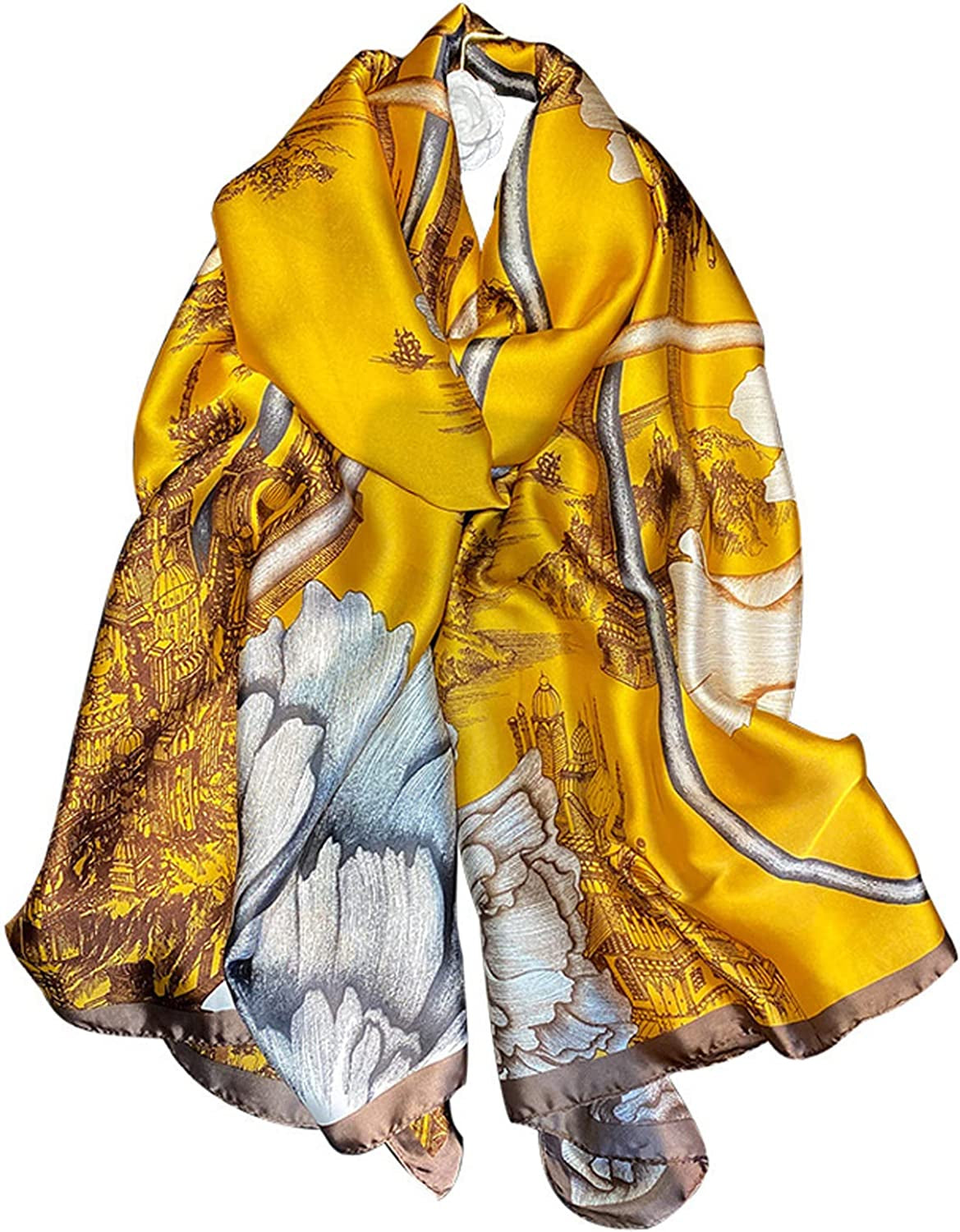 Fashion Scarves 100% Silk Felling Scarf Long Lightweight Sunscreen Shawls Wrap for Women Hair Scarves Apparel & Accessories > Clothing Accessories > Scarves & Shawls Aufeel Warm Yellow  