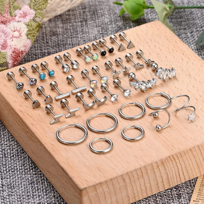 20G Stainless Steel Stud Earrings for Women Men CZ Heart Star Moon Flat Back Earrings Cartilage Earrings Stud Hoops Helix Tragus Daith Earrings Piercing Jewelry