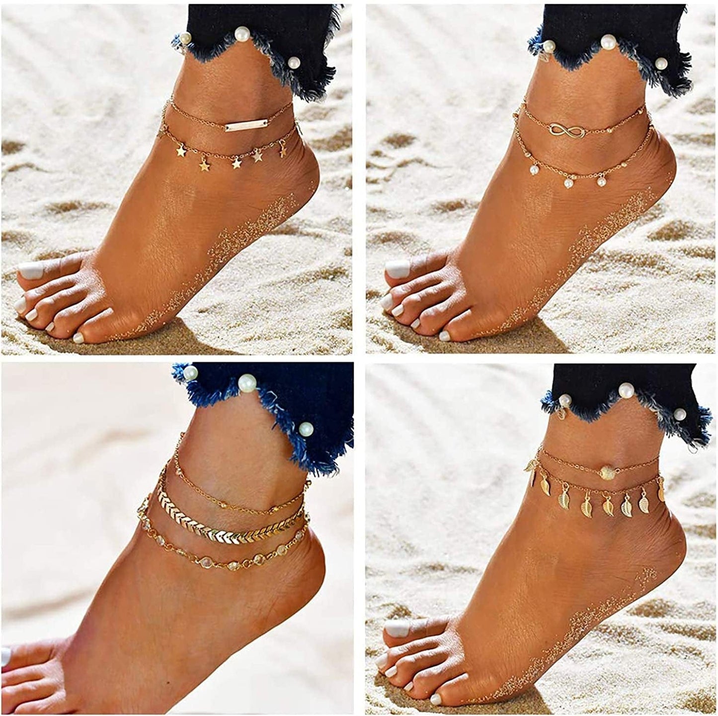 20Pcs Ankle Bracelets for Women Silver Gold Anklet Set Boho Anklets Bracelets Layered Adjustable Chain Beach Barefoot Foot Jewelry Apparel & Accessories > Jewelry > Anklets KOHOTA   